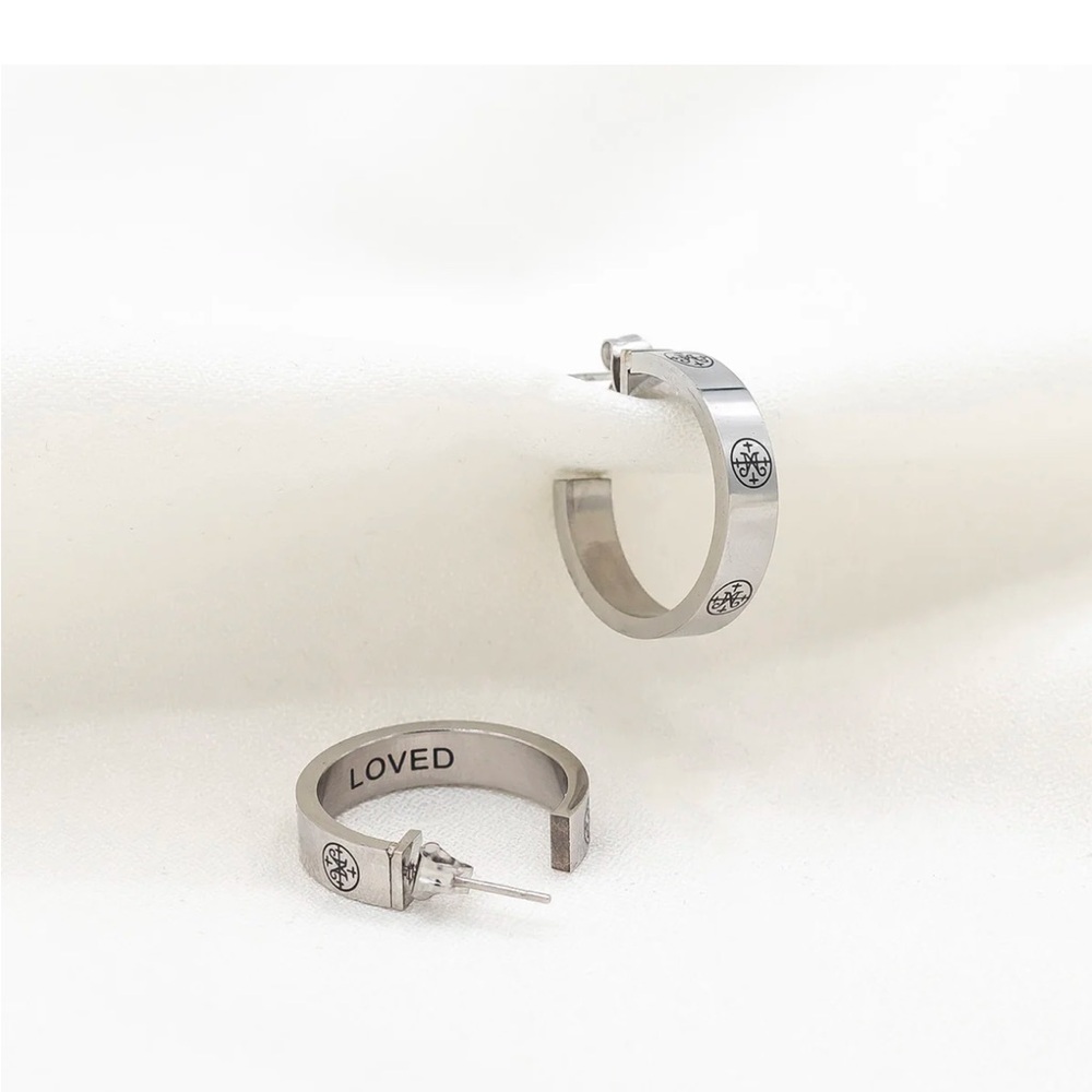 My Saint My Hero Greatest Love Shema Deuteronomy 6:5 Earrings in Silver NEW